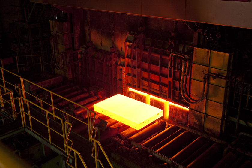 Heated slab from reheating furnace